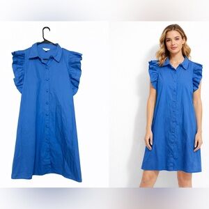 Royal Blue Ruffle Sleeve Button Down Midi Dress | Casual Flowy Summer Dress PLG